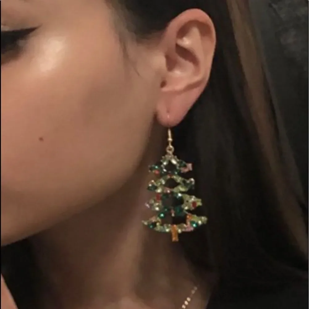 Holiday Crystal Rhinestone Christmas Tree Chandelier Drop Earrings